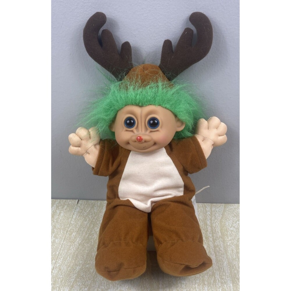Vintage 90's Russ 12" Troll Doll Rudolph Outfit Reindeer Christmas Green Hair